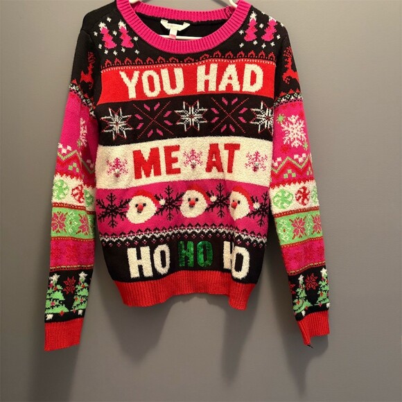 No Boundaries Sweaters - No Boundaries Ugly Christmas Sweater Juniors L Multicolor Ho Ho Ho Bells